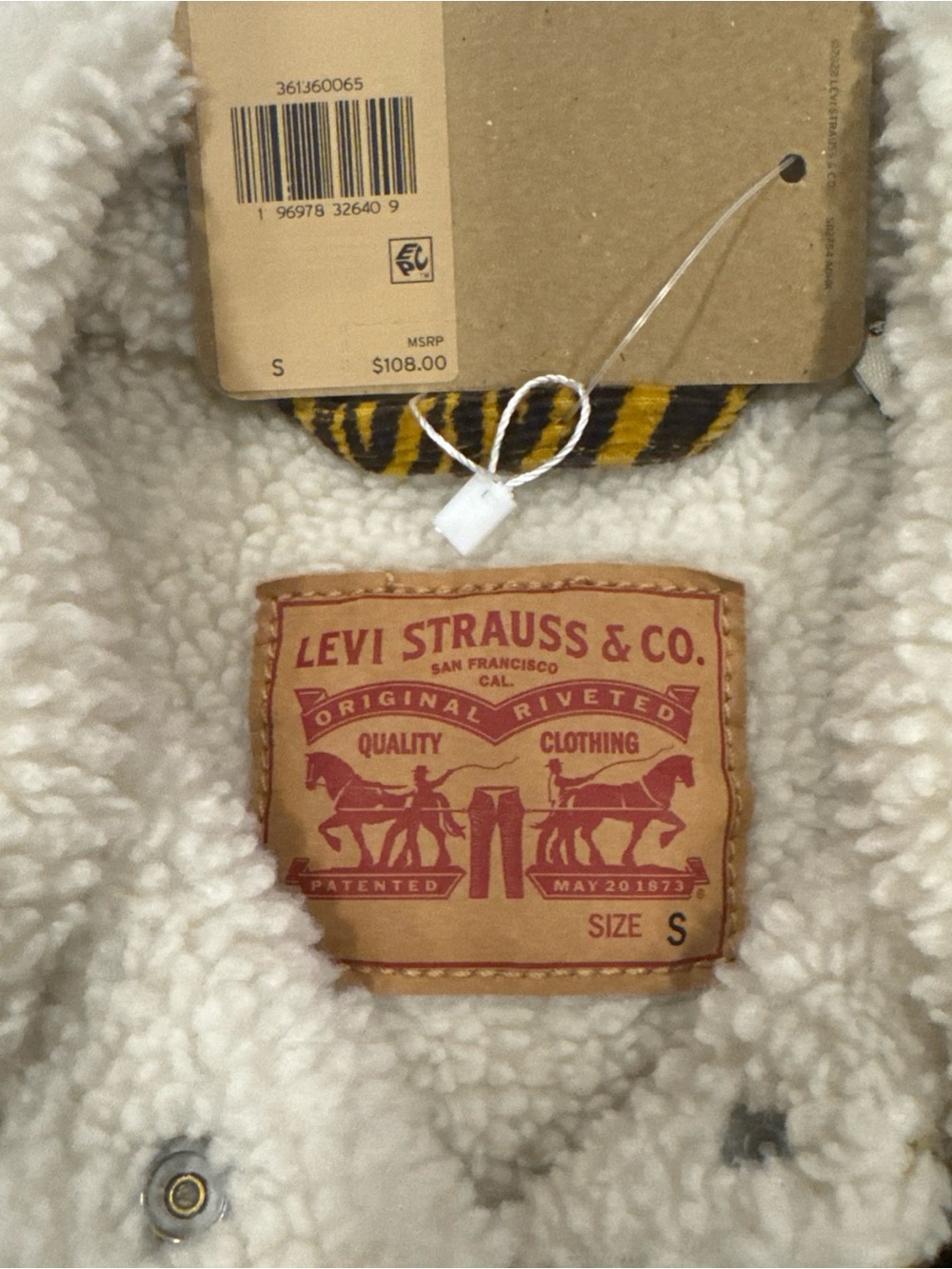 Levi's Tiger Print Sherpa Trucker Jacket Small Gold Corduroy - Picture 2 of 9